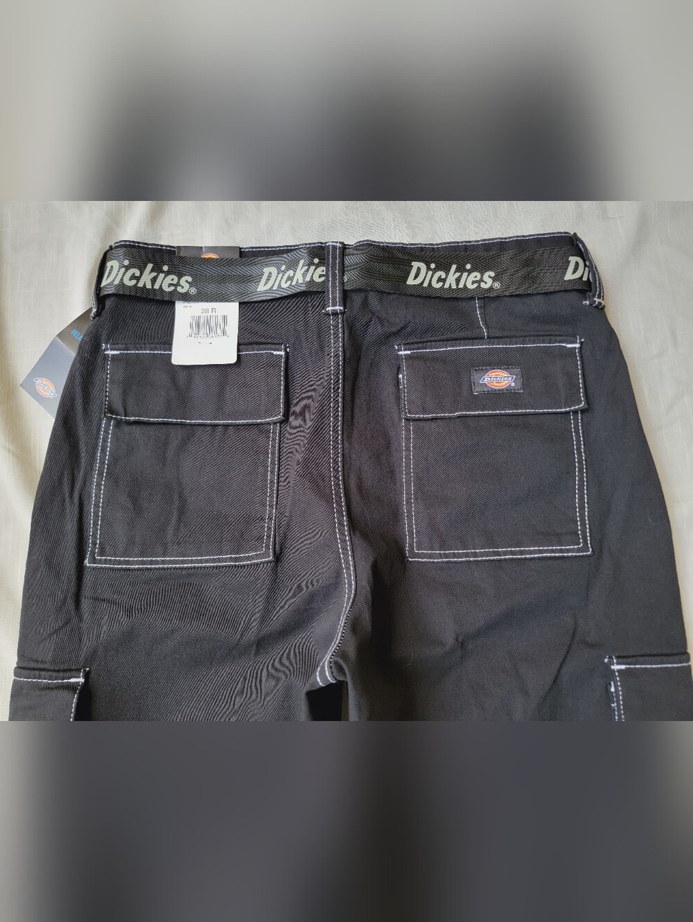 Dickies Black Cargo Pants White Contrast Stitching 90s Y2k Skater Styley Nwt 28 - Picture 9 of 15